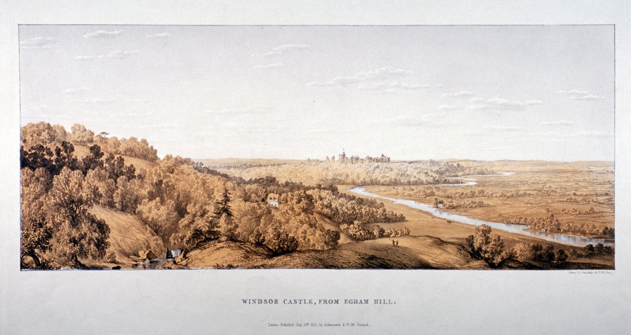 Näkymä Windsorin linnalle Egham Hillistä, Berkshirestä, 1851 tekijältä Standidge and Co