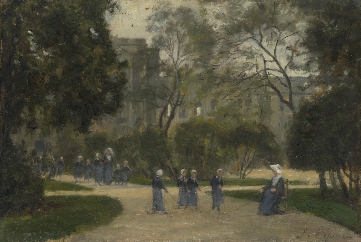 Nunnat ja koulutytöt Tuileries Gardensissa, Pariisi tekijältä Stanislas Victor Edouard Lepine