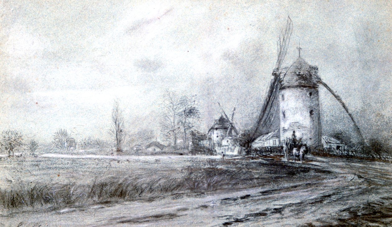 Maisema tuulimyllyllä, c1855-1892 tekijältä Stanislas Lepine