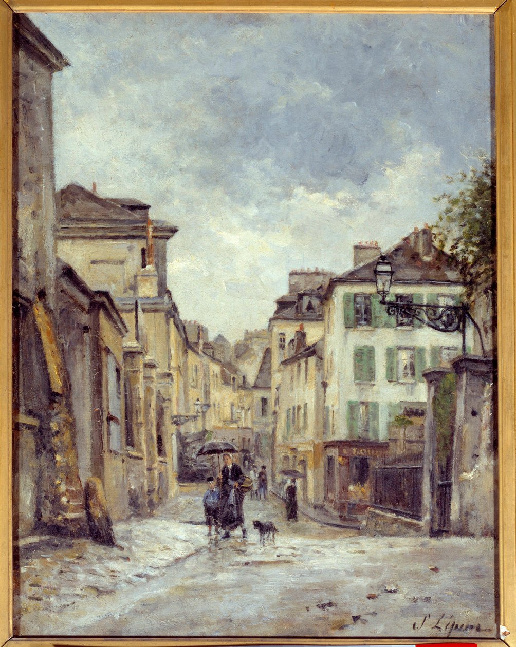 Rue du Vieux Montmartre Pariisissa Stanislas Lepinen (1835-1892) maalaus 1800-luvulta Caen, Musee des Beaux Arts tekijältä Stanislas Victor Edouard Lepine