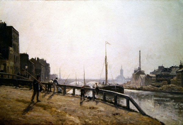 Kanavakohtaus (öljy kankaalle) tekijältä Stanislas Victor Edouard Lepine