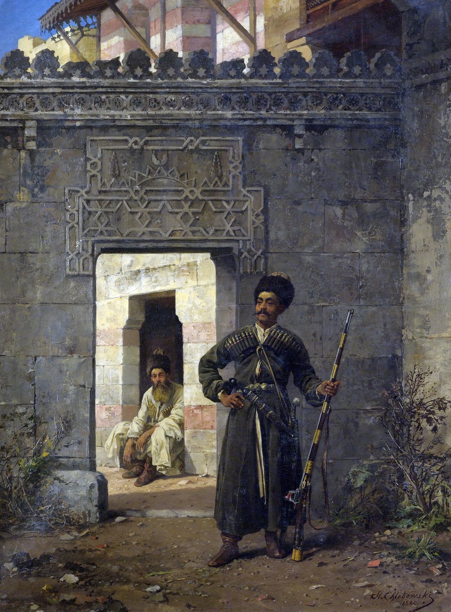 Stanislav Khlebovsky (Khlebovski) (1835-1884) piirros "Les gardes tcherkesses" - 1880 - Öljy kankaalle Koko 55,5x41,2 cm Yksityinen kokoelma tekijältä Stanislaus von Chlebowski