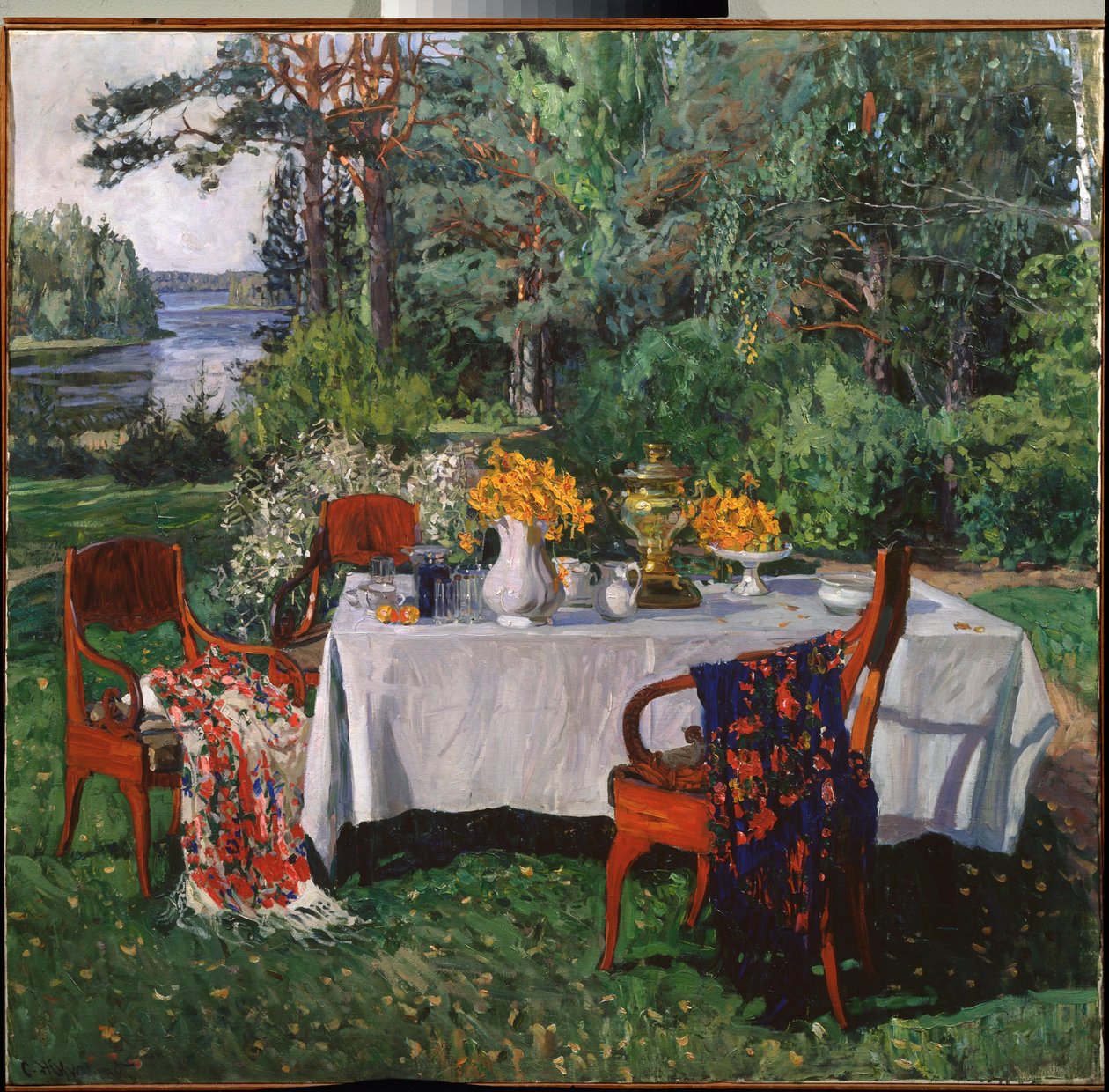 Terassin edessä. Stanislav Julianovich Zhukovsky (Žukovski) (1873-1944) maalaus, öljy kankaalle tekijältä Stanislav Joulianovitch Joukovski