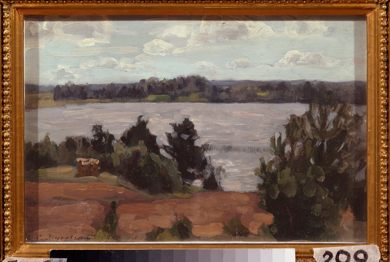 Järven rannalla. Stanislav Julianovich Zhukovsky (Žukovski) (1873-1944) työ, öljy pahville tekijältä Stanislav Joulianovitch Joukovski