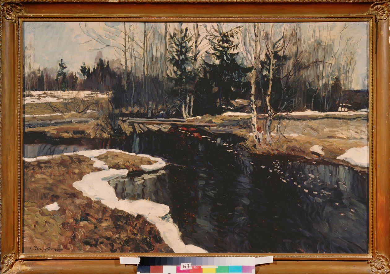 Kevätvirta. Stanislav Julianovich Joukovskin (Žukovski) maalaus (1873-1944), öljy tinalle tekijältä Stanislav Joulianovitch Joukovski