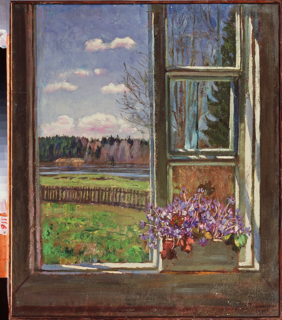 Violetteja ikkunan edessä. Stanislav Julianovitš Žukovski (Žukovski) (1873-1944) maalaus, öljy kankaalle 1931. Venäjän taidetta, 1900-luku, modernia taidetta. Valtion taidemuseo, Dnepropetrovsk (Ukraina). tekijältä Stanislav Joulianovitch Joukovski