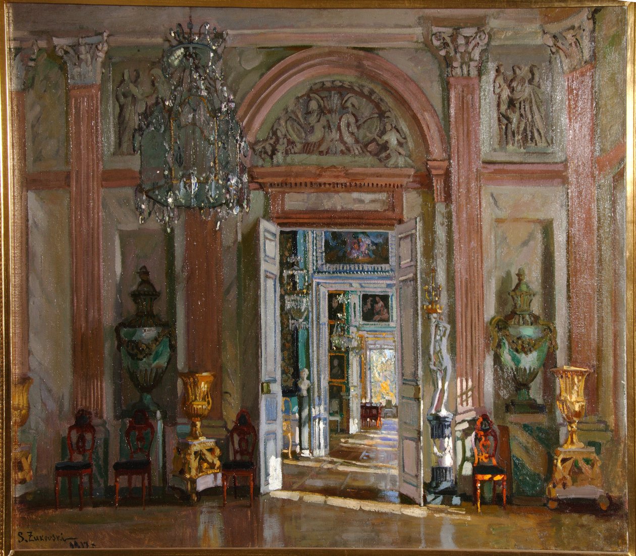 Suuri eteinen Kuskovon palatsissa, 1917 tekijältä Stanislav Julianovic Zukovskij
