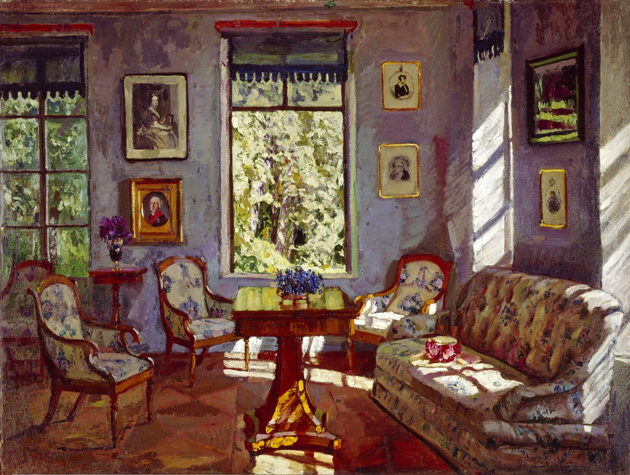 Olohuone Rozhdestvenon kartanossa, 1916 tekijältä Stanislav Julianovic Zukovskij