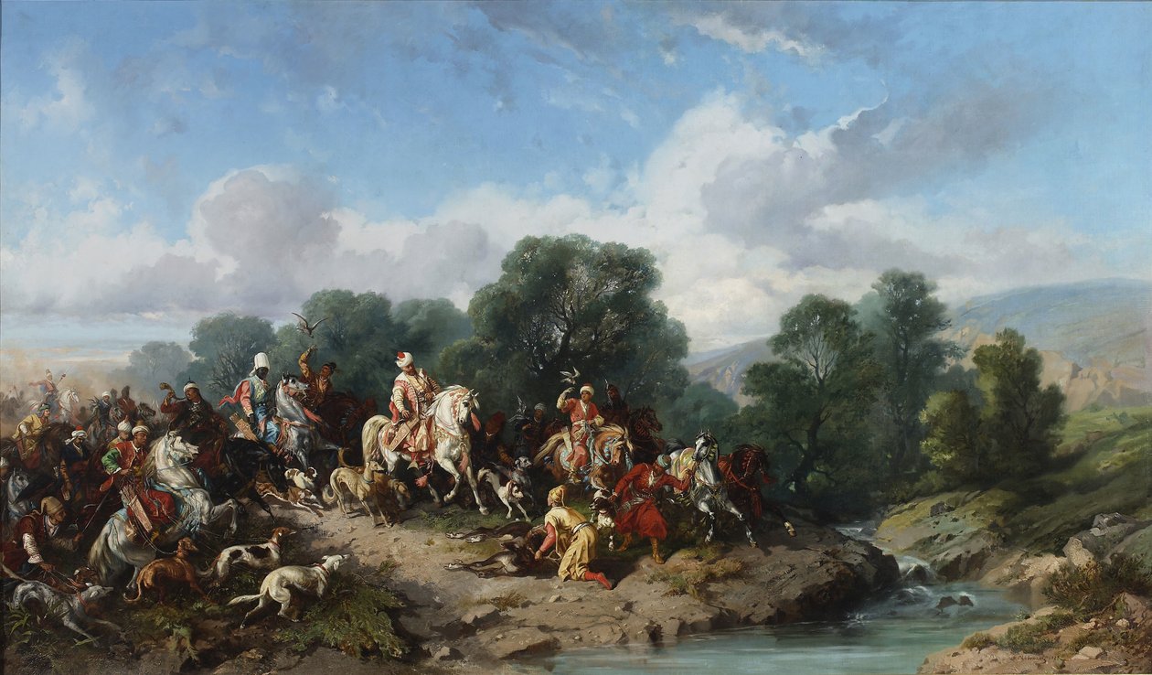 Sulttaani Ahmed III:n haukkametsästys, 1873 tekijältä Stanislav Khlebovsky