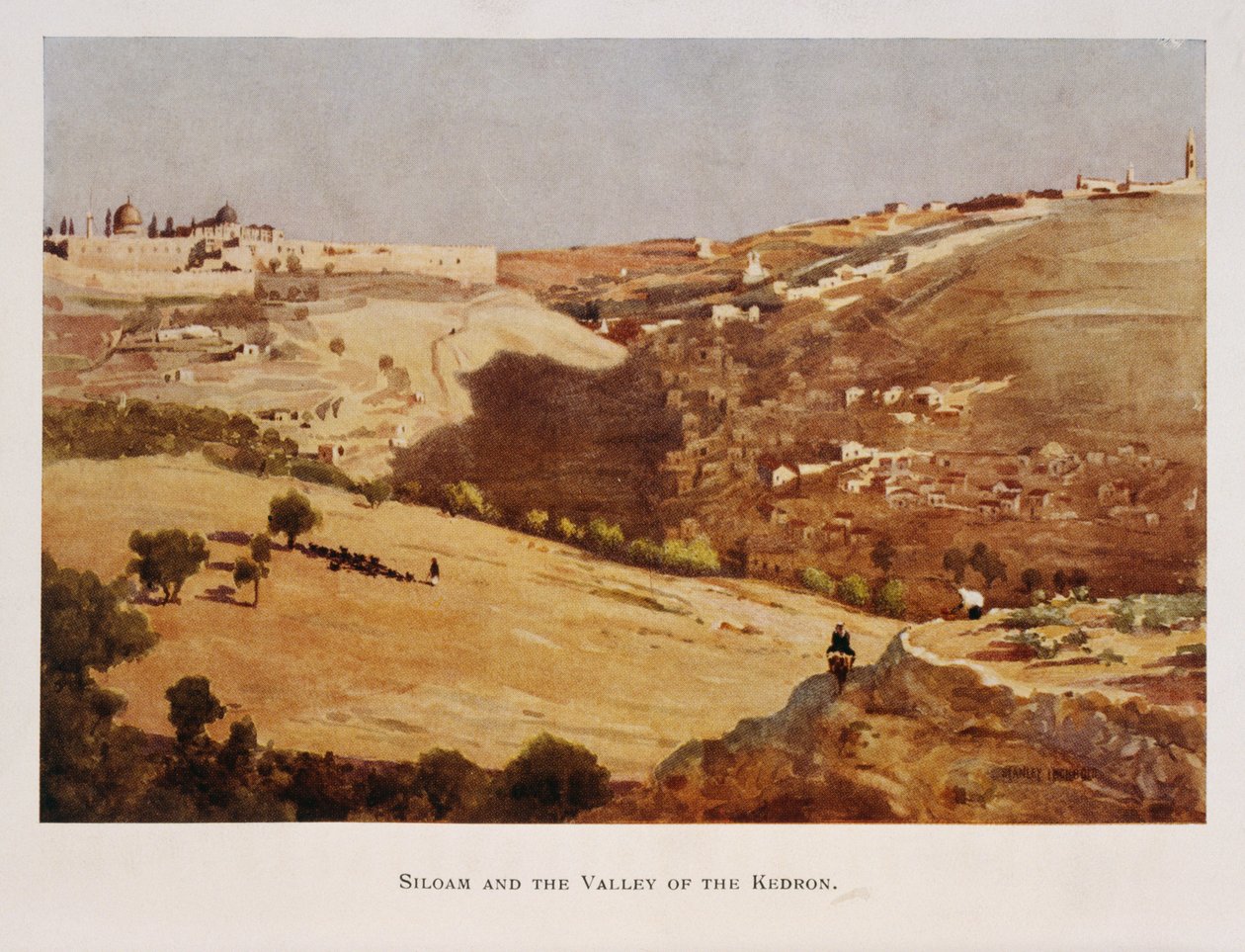 Stanley Inchboldin akvarelli, joka kuvaa Kidronin laaksoa Jerusalemissa, Palestiinassa 1906 tekijältä Stanley Inchbold