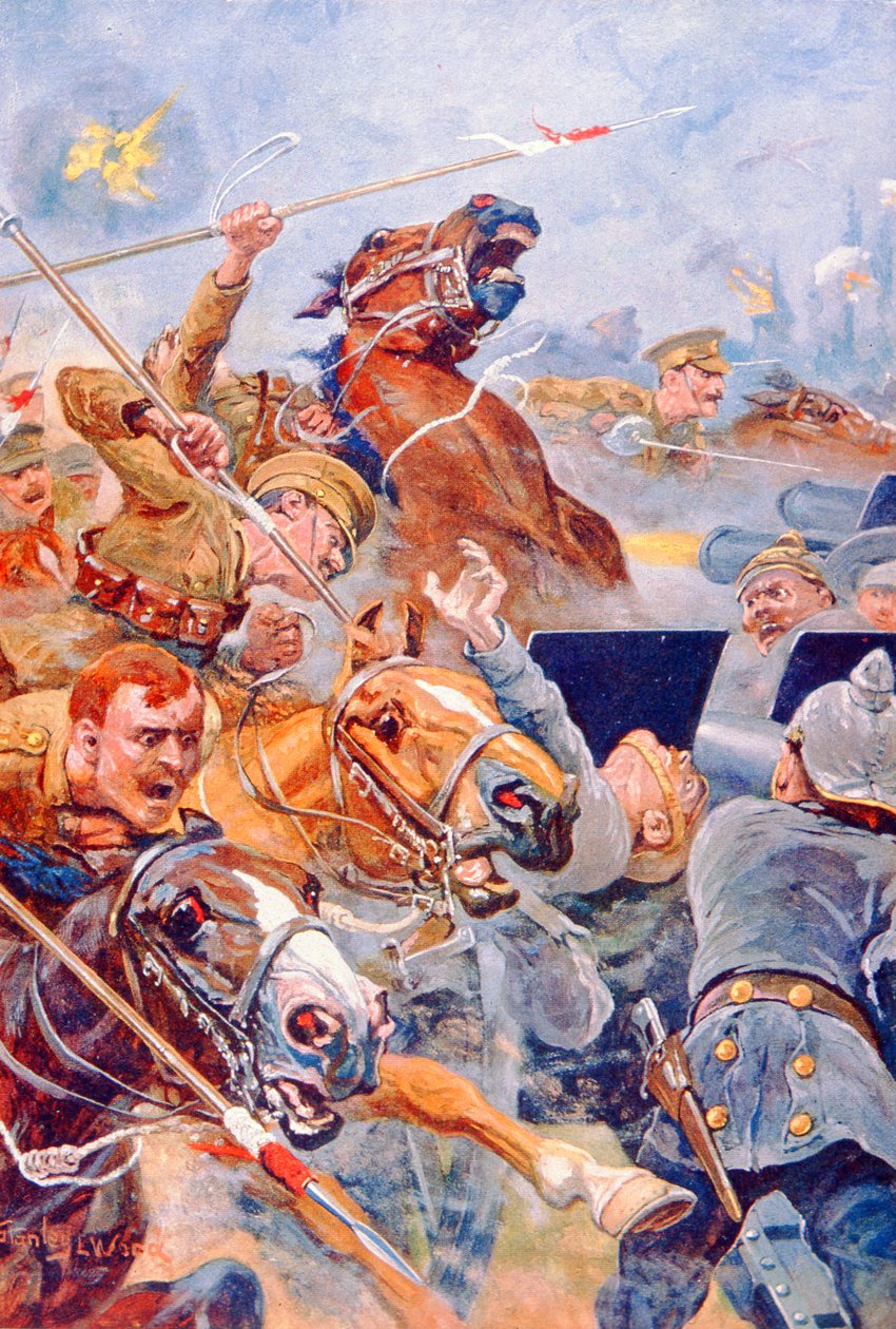 The Charge of the 9th Lancers retriitin aikana Monsista (värilitho) tekijältä Stanley L. (after) Wood