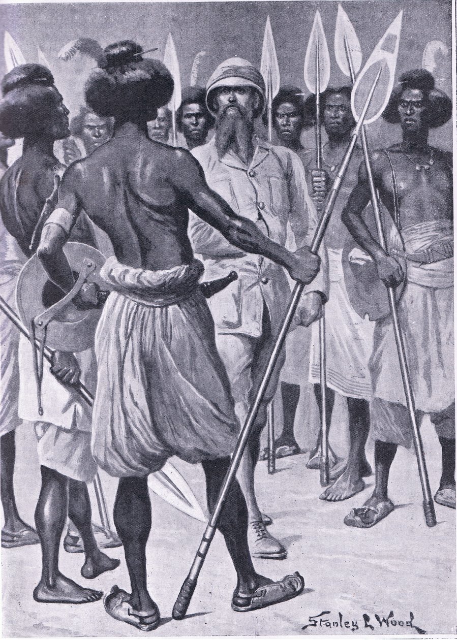 Soturityyppi, jonka Burton tapasi Somalimaassa, kuva Cassells Romance of Famous Livesista, n. 1940 tekijältä Stanley L. Wood