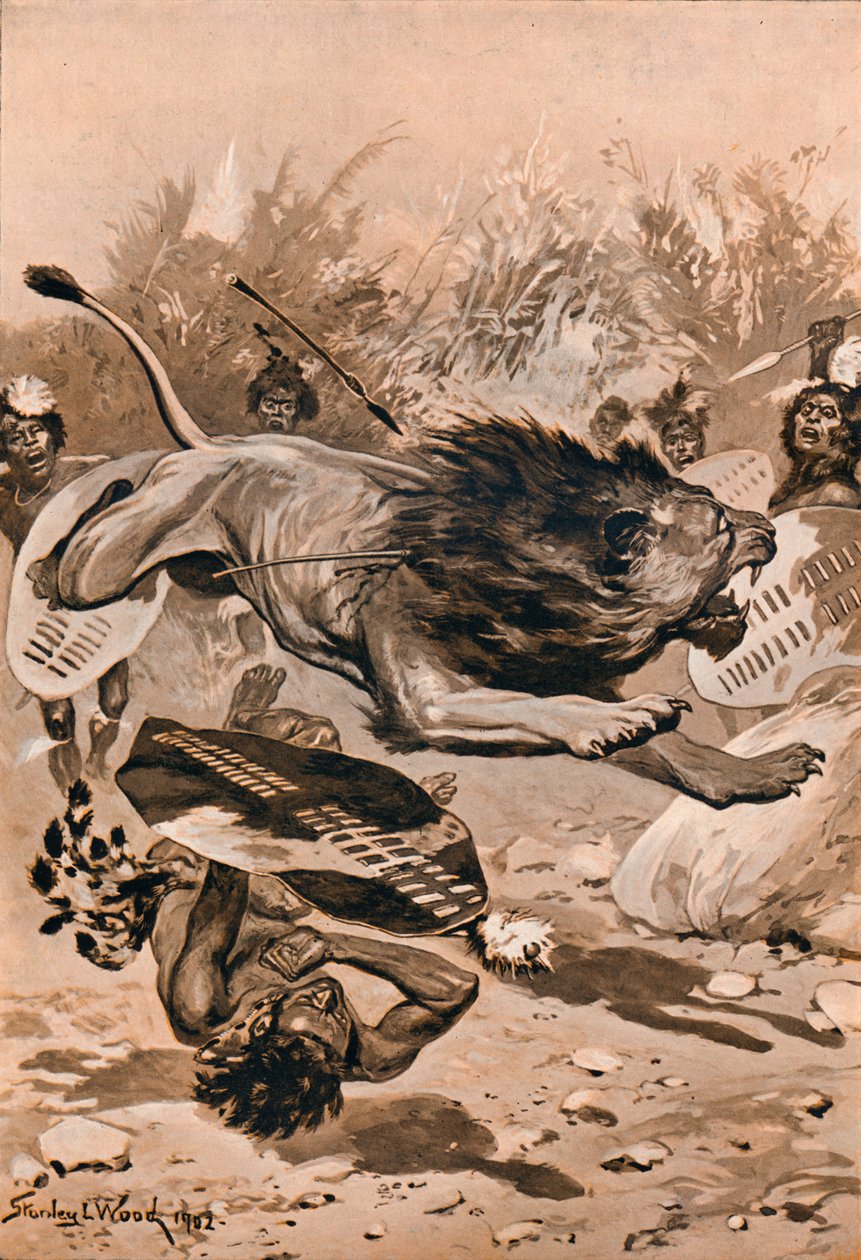 "As The Lion Charged", 1902, 1903 tekijältä Stanley Llewellyn Wood