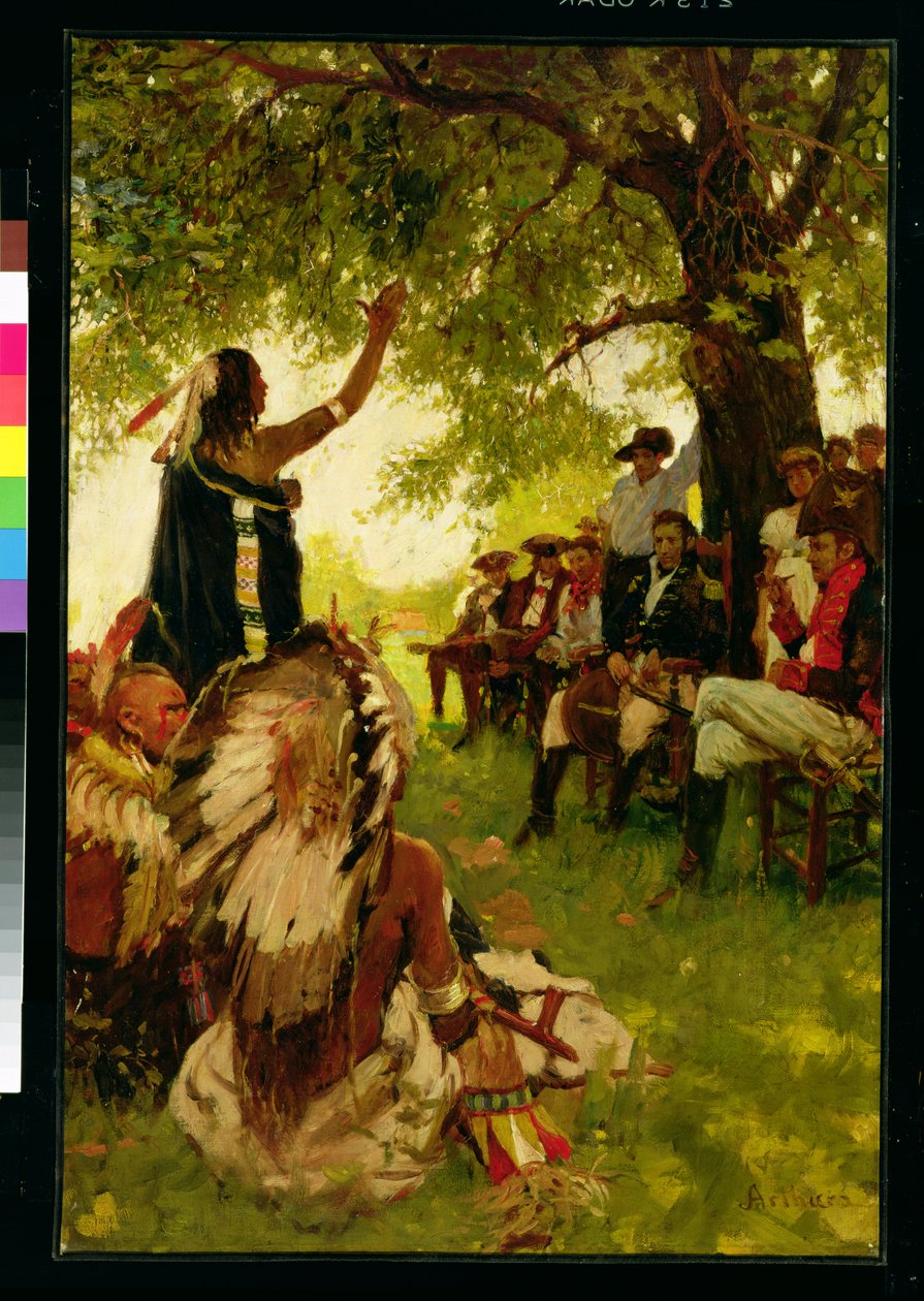 Tecumseh tapaa kenraali Harrisonin (öljy kankaalle) tekijältä Stanley Massey Arthurs