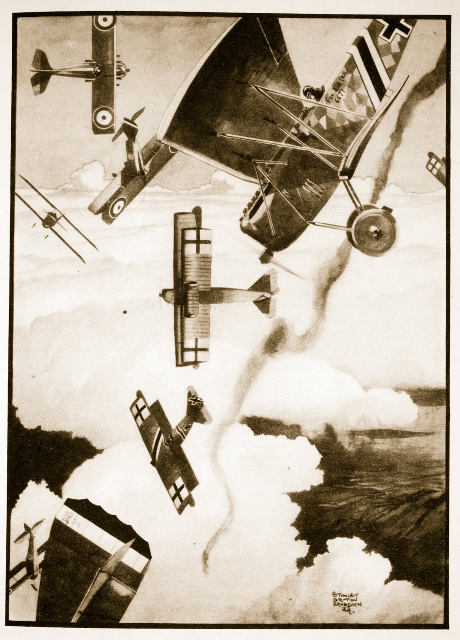 Koirataistelu, kuvitus John Hamiltonin teoksesta Flying Memories tekijältä Stanley Orton Bradshaw