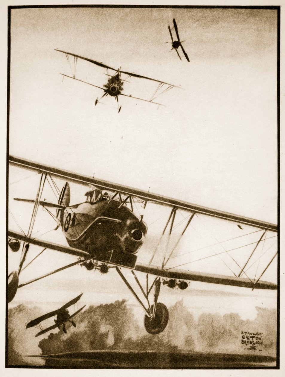 Hyökkäys, kuvitus John Hamiltonin teoksesta Flying Memories tekijältä Stanley Orton Bradshaw