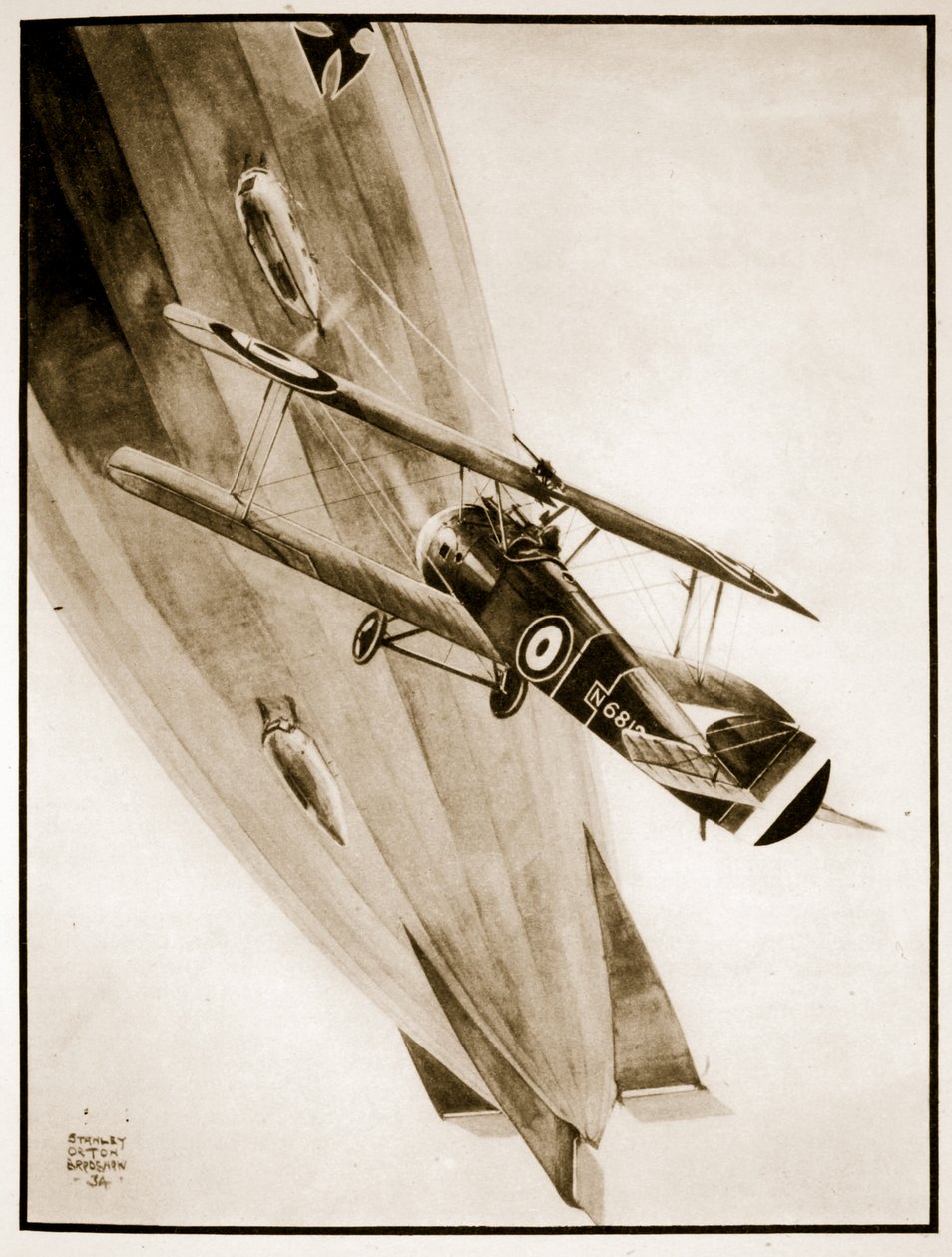 L.T. Culley Gets His Zeppelin, kuvitus John Hamiltonin Flying Memoriesista tekijältä Stanley Orton Bradshaw