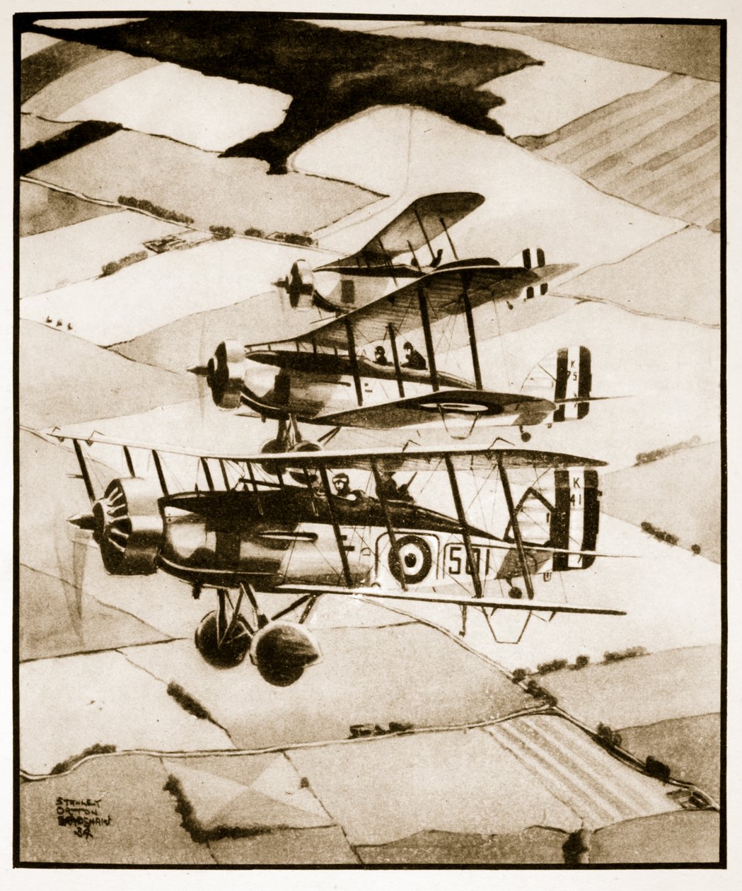 Terrierit, kuvitus John Hamiltonin teoksesta Flying Memories tekijältä Stanley Orton Bradshaw
