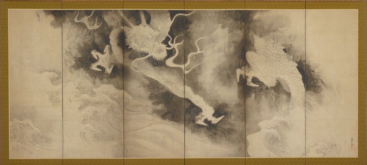 Lohikäärmeet ja pilvet, Momoyama tai Edo, 1590-1640. tekijältä Sôtatsu