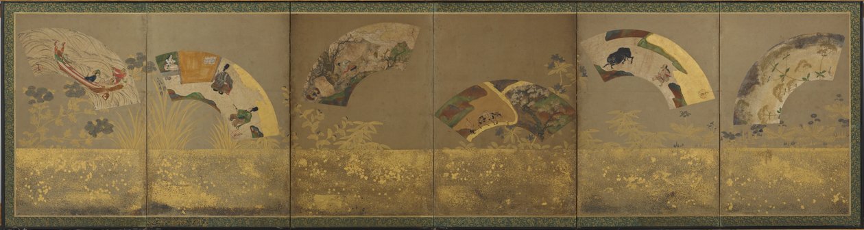 Kuusi fanipaperia: sekalaiset aiheet, Momoyama- tai Edo-kausi, 1590-1640. tekijältä Sôtatsu