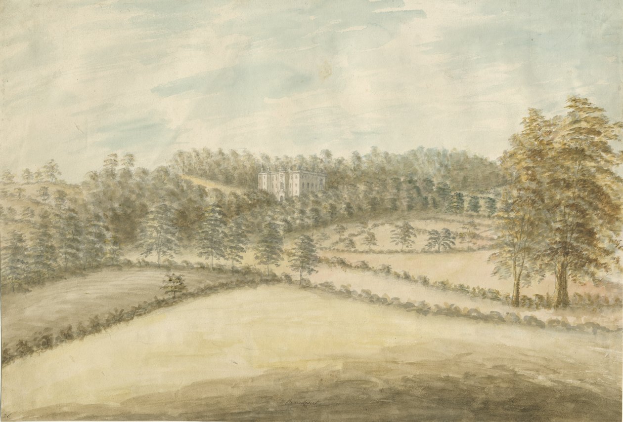 Beaudesert Hall and Park: akvarellimaalaus, nd [1762-1802] tekijältä Stebbing Shaw