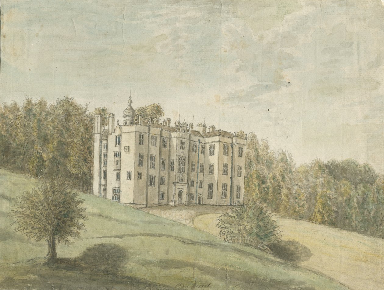 Beaudesert Hall and Park: akvarellimaalaus, nd [1762-1802] tekijältä Stebbing Shaw