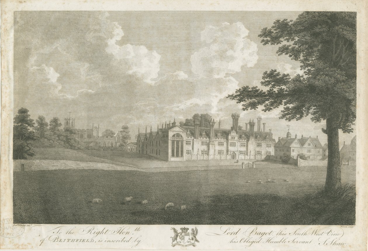 Blithfield Hall: kaiverrus ja [1700-luku] tekijältä Stebbing Shaw