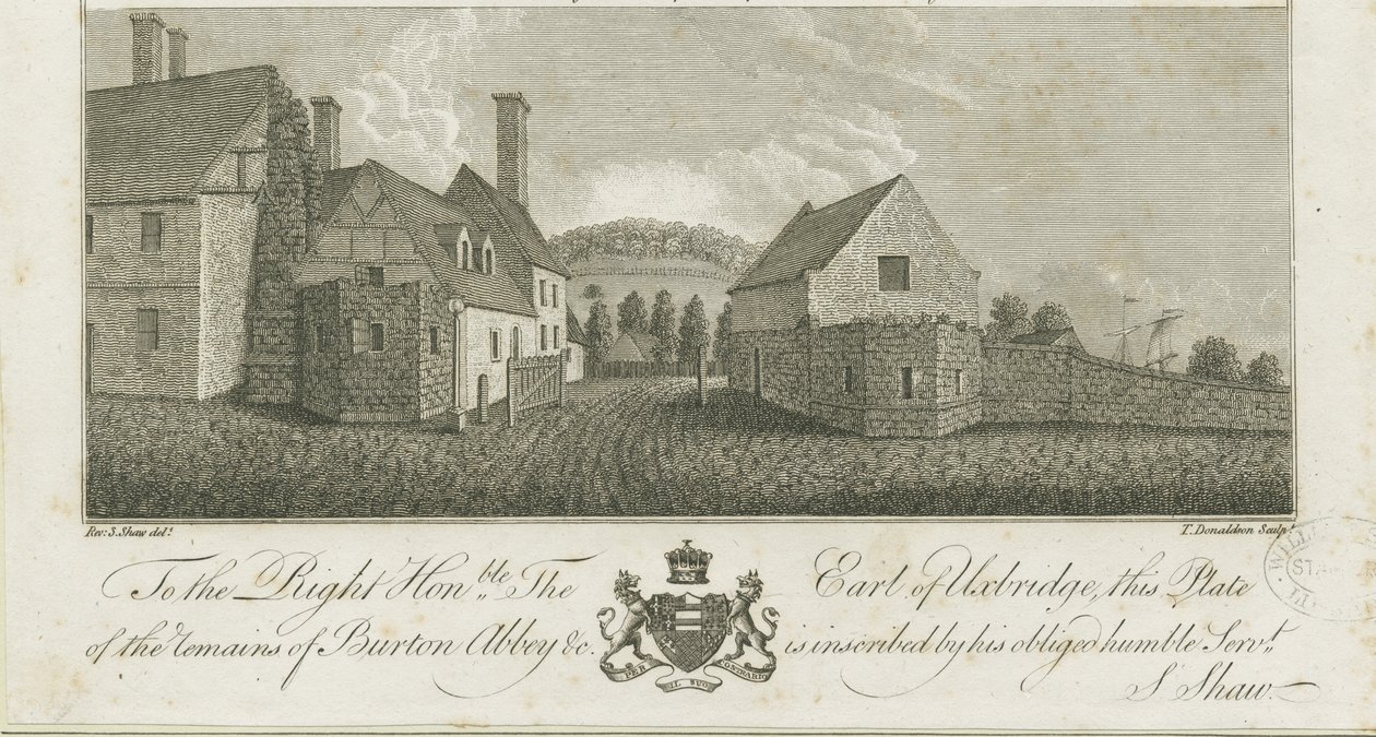 Burton-upon-Trent Abbey: kaiverrus, nd [c1795] (tulostus) tekijältä Stebbing Shaw