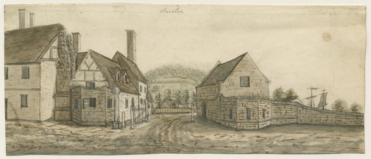 Burton-upon-Trent Abbey: akvarellimaalaus ja [c 1795] tekijältä Stebbing Shaw
