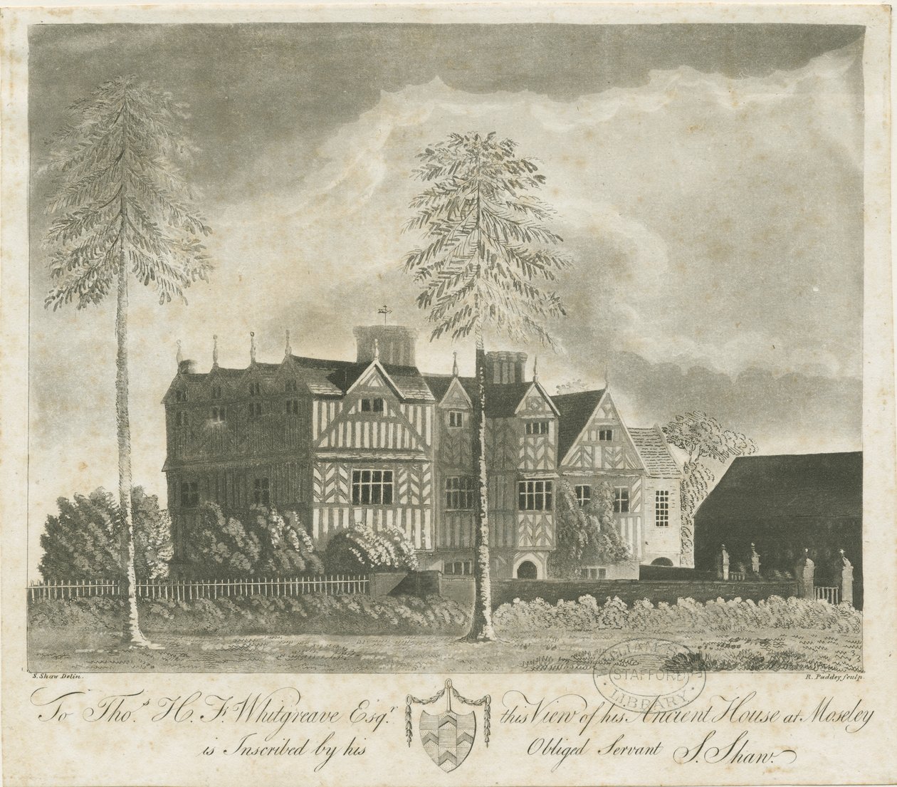 Bushbury - Moseley Old Hall: akvatintakaiverrus ja [1700-luku] tekijältä Stebbing Shaw
