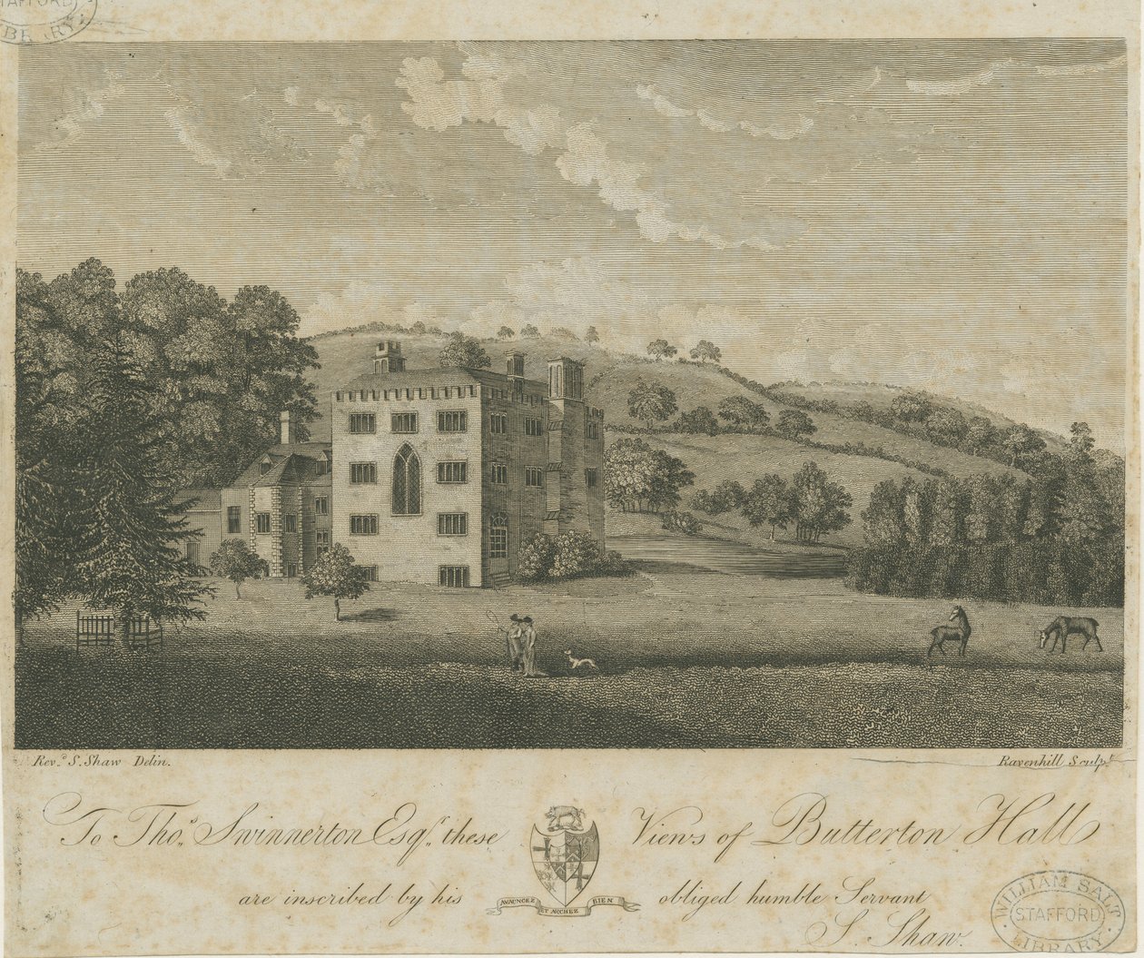 Butterton Hall: kaiverrus ja [1700-luku] tekijältä Stebbing Shaw