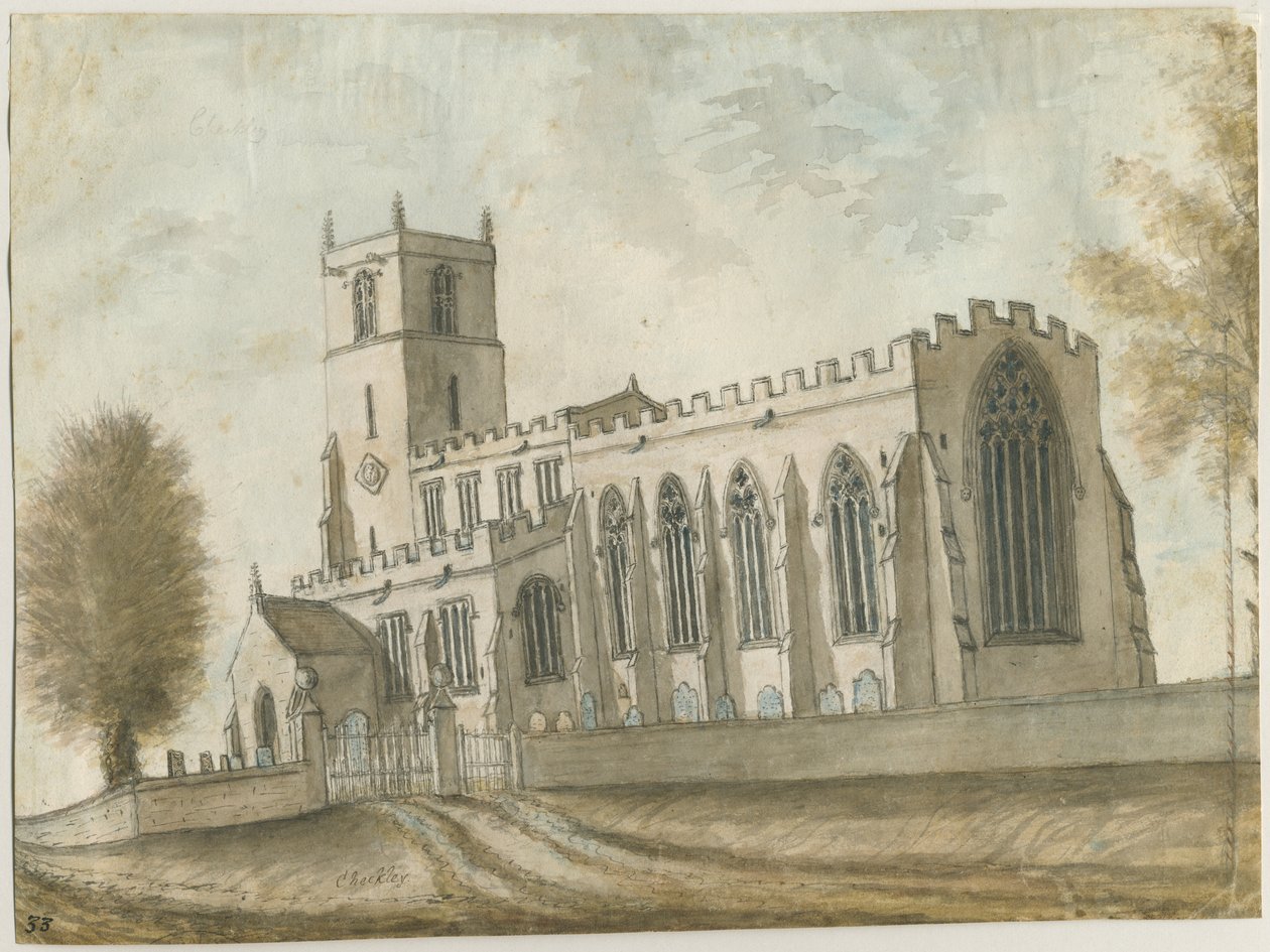 Checkley Church: akvarellimaalaus, nd [1762-1802] (maalaus) tekijältä Stebbing Shaw