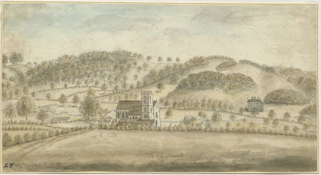 Colwich Church ja Oakedge House: akvarellimaalaus, nd [1762-1802] (maalaus) tekijältä Stebbing Shaw