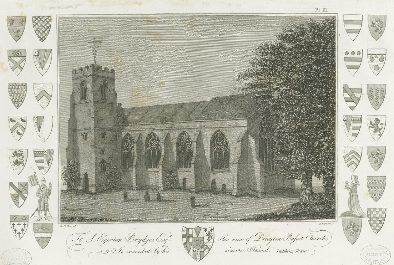 Drayton Bassett Church: kaiverrus, nd [1762-1802] (painettu) tekijältä Stebbing Shaw
