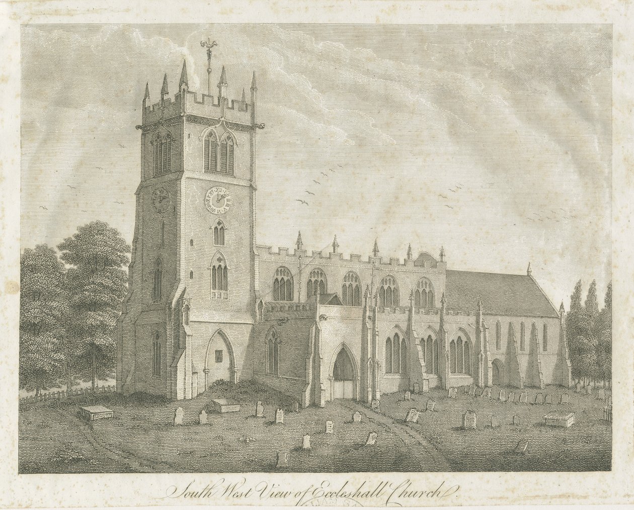 Ecclesall Church: kaiverrus ja [1700-luku] (painettu) tekijältä Stebbing Shaw