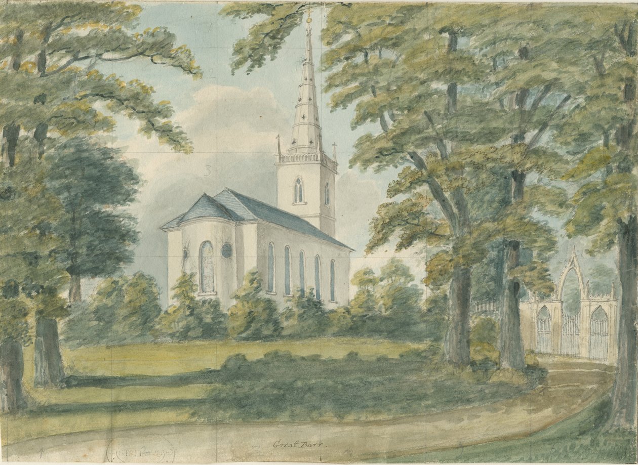 Great Barr Chapel: akvarellimaalaus, nd [1762-1802] tekijältä Stebbing Shaw