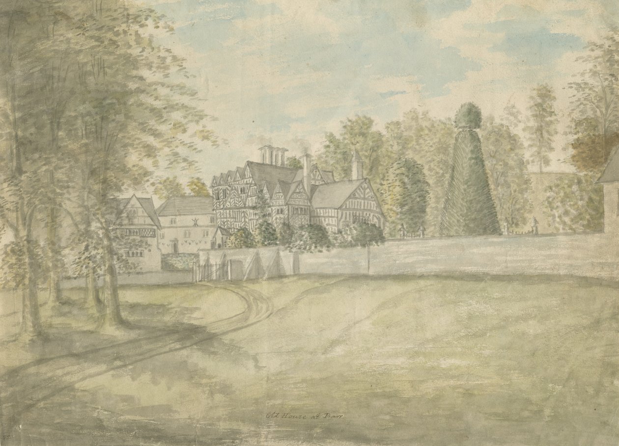 Great Barr Village - Old Tudor House: akvarellimaalaus, nd [1762-1802] tekijältä Stebbing Shaw