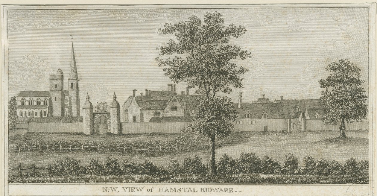 Hamstall Ridware - kirkko ja kartano: kaiverrus, nd [1762-1802] (painettu) tekijältä Stebbing Shaw