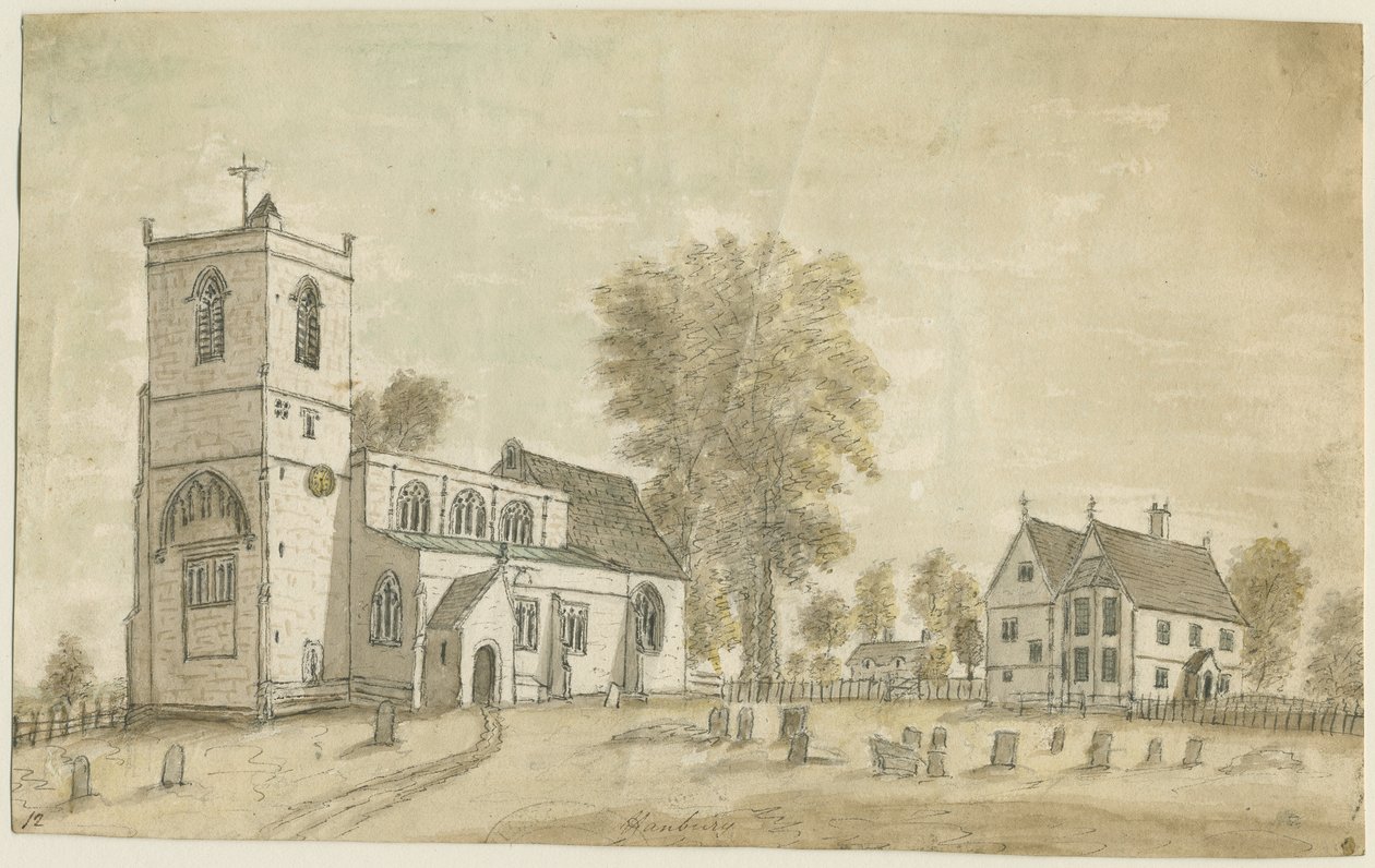 Hanburyn kirkko: akvarellimaalaus, 1791 tekijältä Stebbing Shaw
