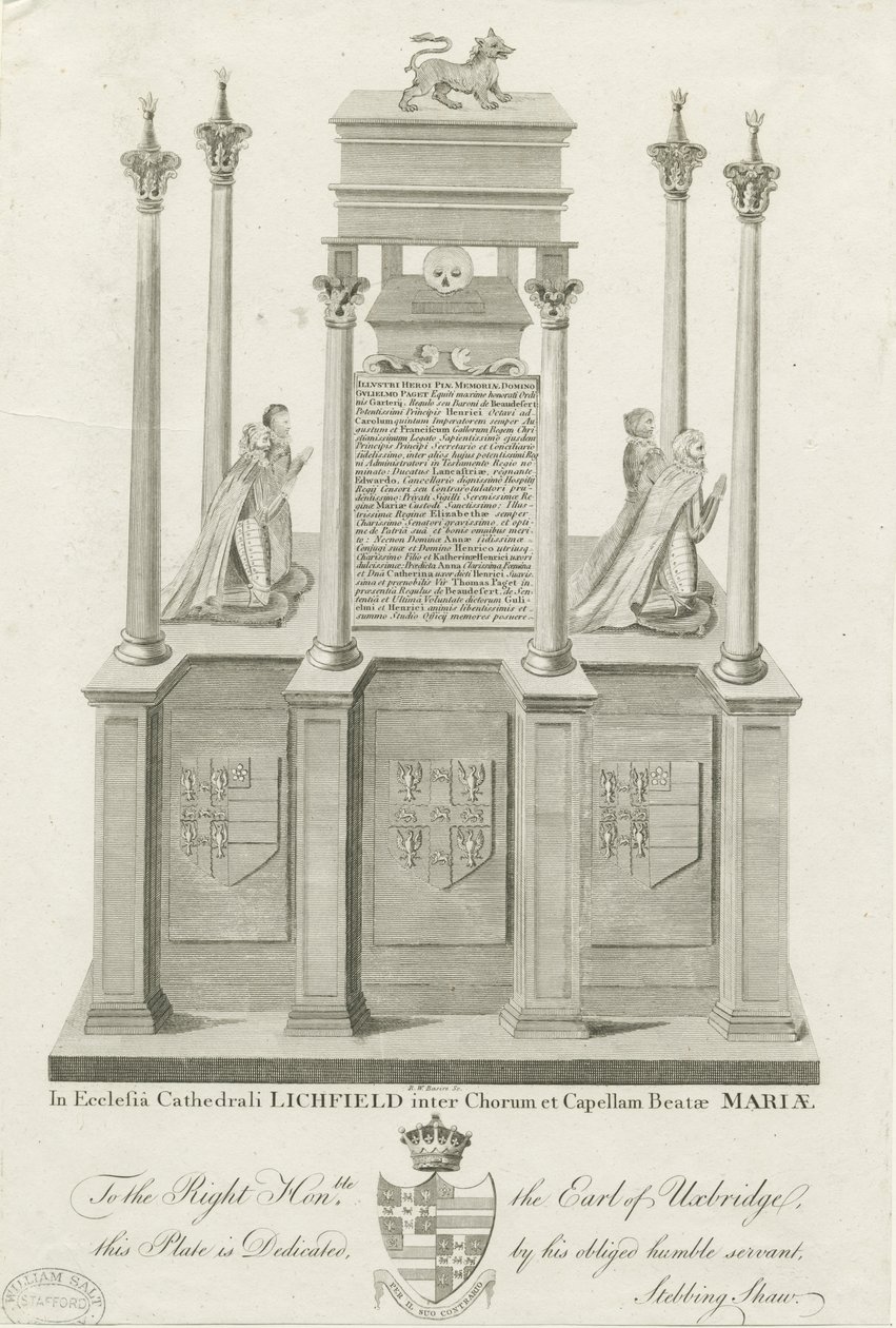Lichfieldin katedraali - William Pagetin hauta: kaiverrus, nd [1762-1798] (painettu) tekijältä Stebbing Shaw