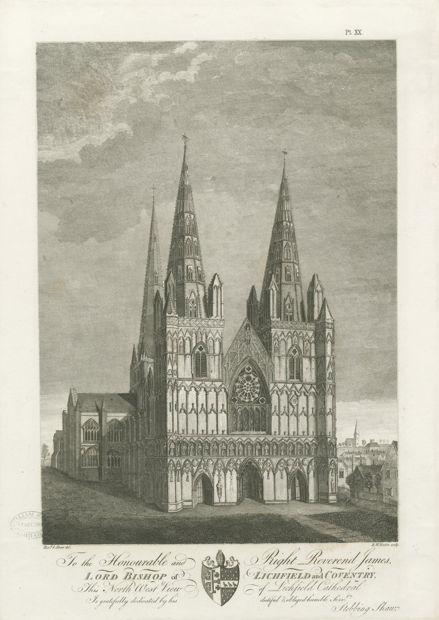 Lichfield Cathedral - West Front: kaiverrus, nd [1762-1802] (painettu) tekijältä Stebbing Shaw