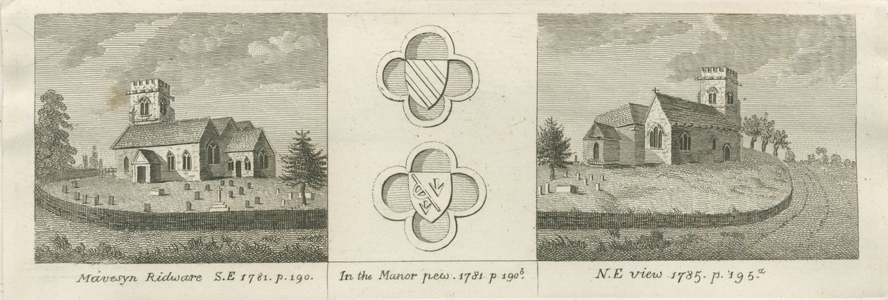 Mavesyn Ridware Church: kaiverrus, 1781 tekijältä Stebbing Shaw