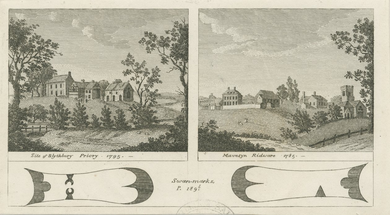 Mavesyn Ridware Hall - Gatehouse: kaiverrus, 1785 tekijältä Stebbing Shaw