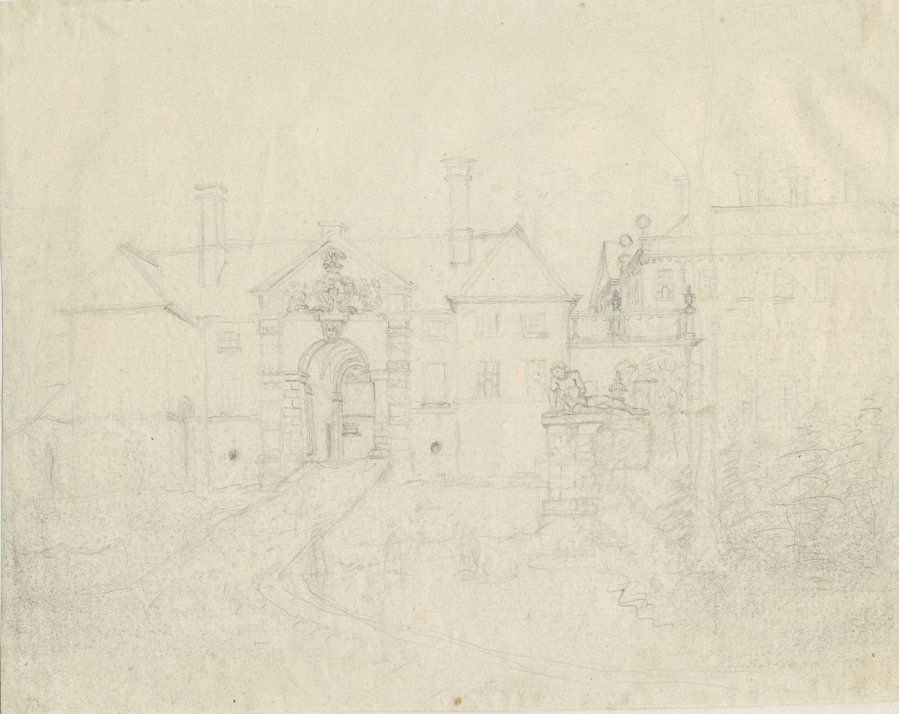 Patshull House: lyijykynäpiirros, nd [?1762-1802] tekijältä Stebbing Shaw