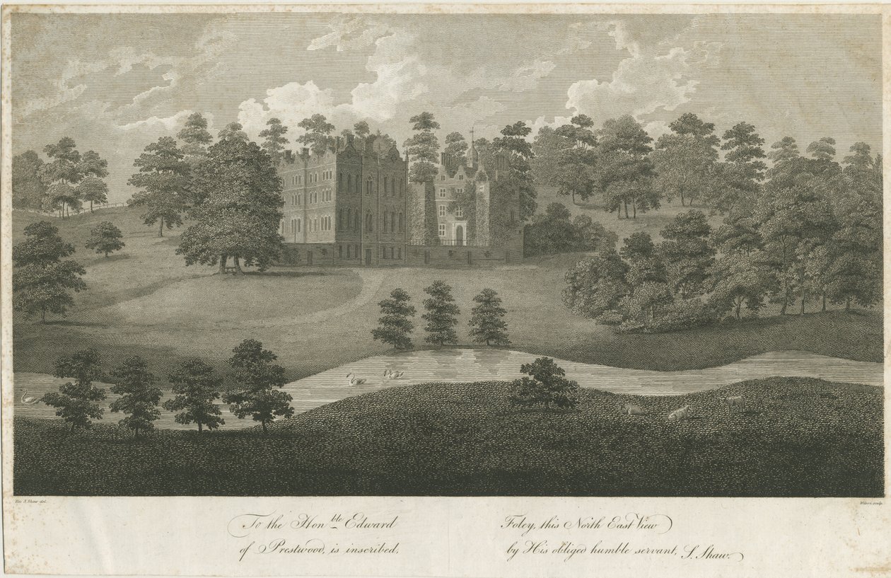 Prestwood Hall: kaiverrus, nd [1762-1802] (vedos) (painettu) tekijältä Stebbing Shaw