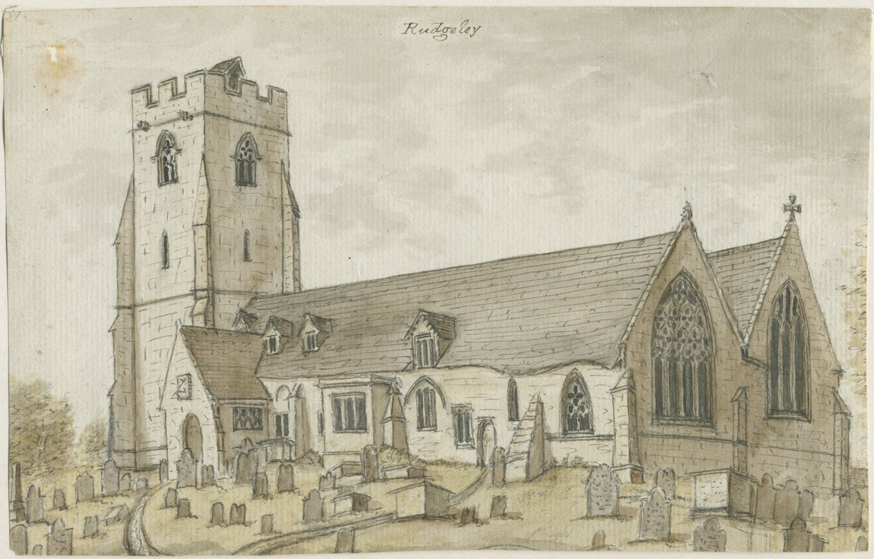 Rugeley Church (vanha): akvarellimaalaus, nd [1762-1802] (maalaus) tekijältä Stebbing Shaw