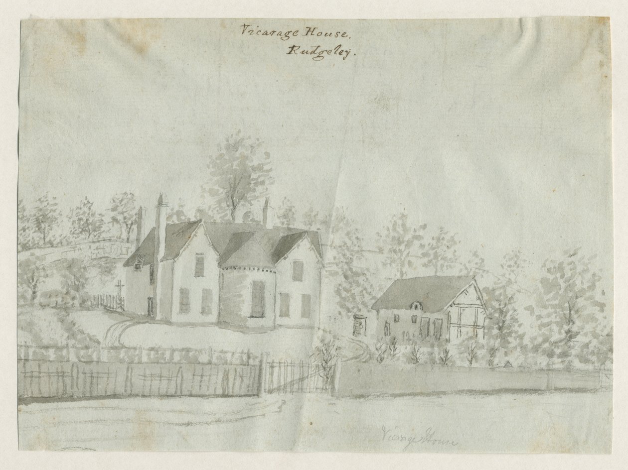 Rugeley Town - Pappila: seepiapesupiirros, nd [1762-1802] (piirustus) tekijältä Stebbing Shaw