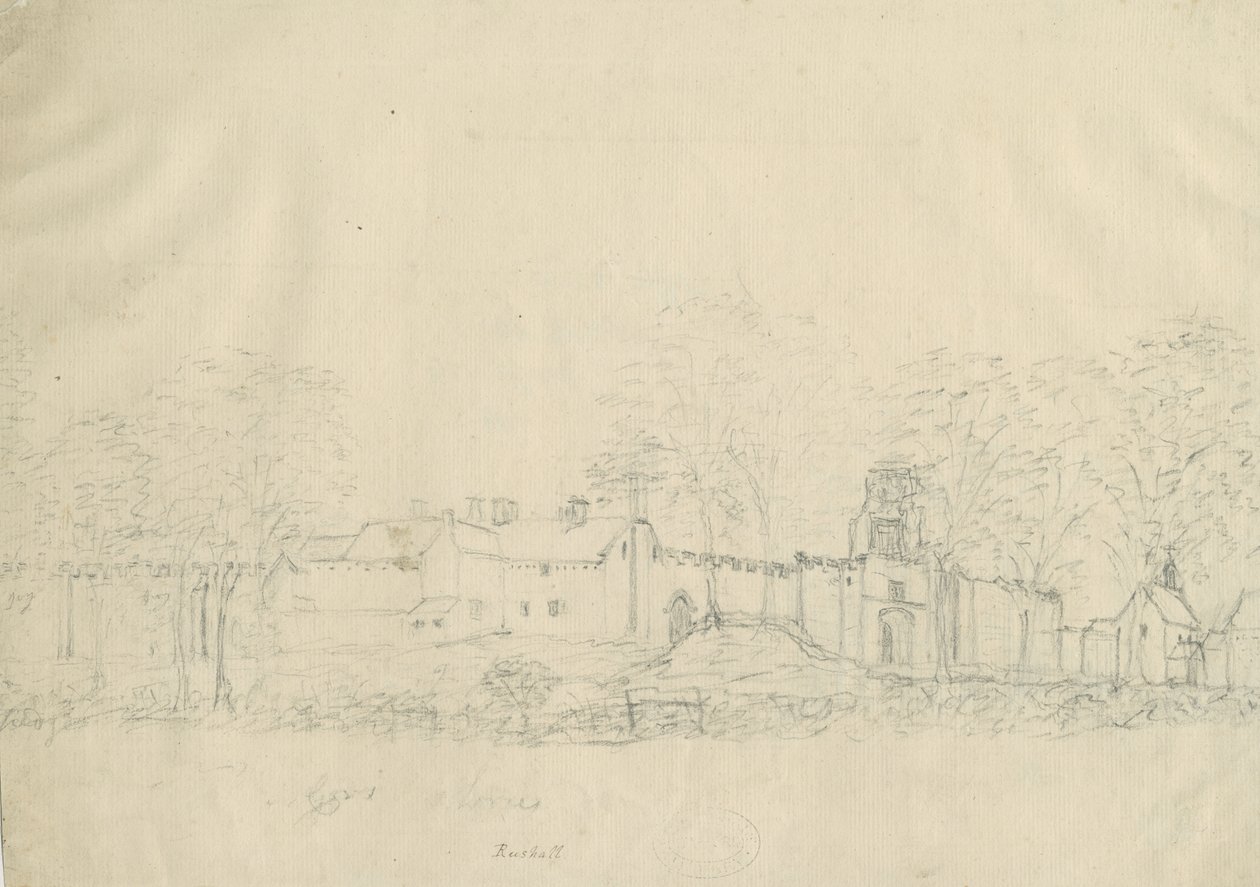 Rushall Castle/Hall: lyijykynäpiirustus, nd [1762-1802] (piirustus) (piirustus) tekijältä Stebbing Shaw