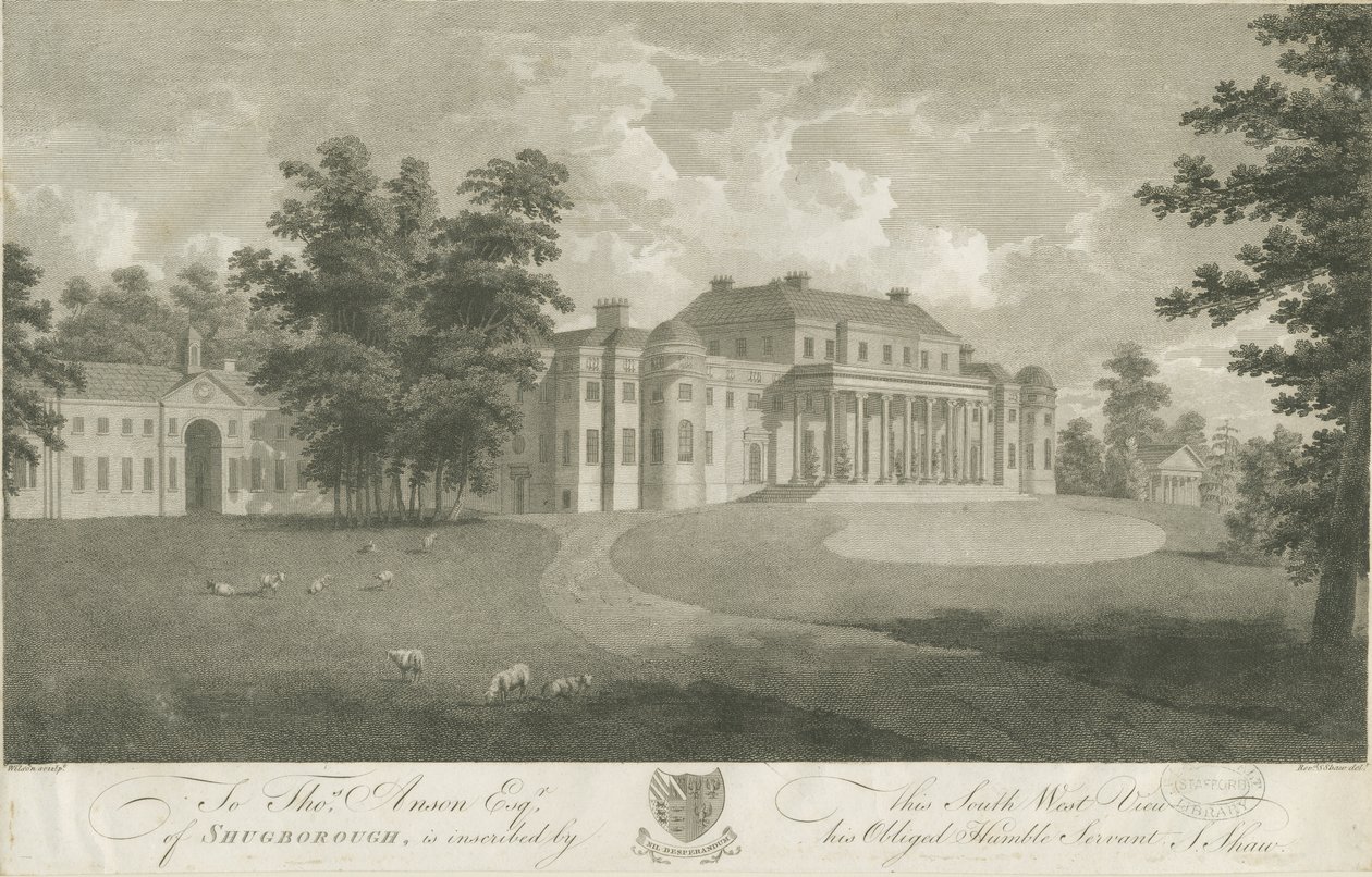 Shugborough Hall: kaiverrus, nd [c 1800] tekijältä Stebbing Shaw