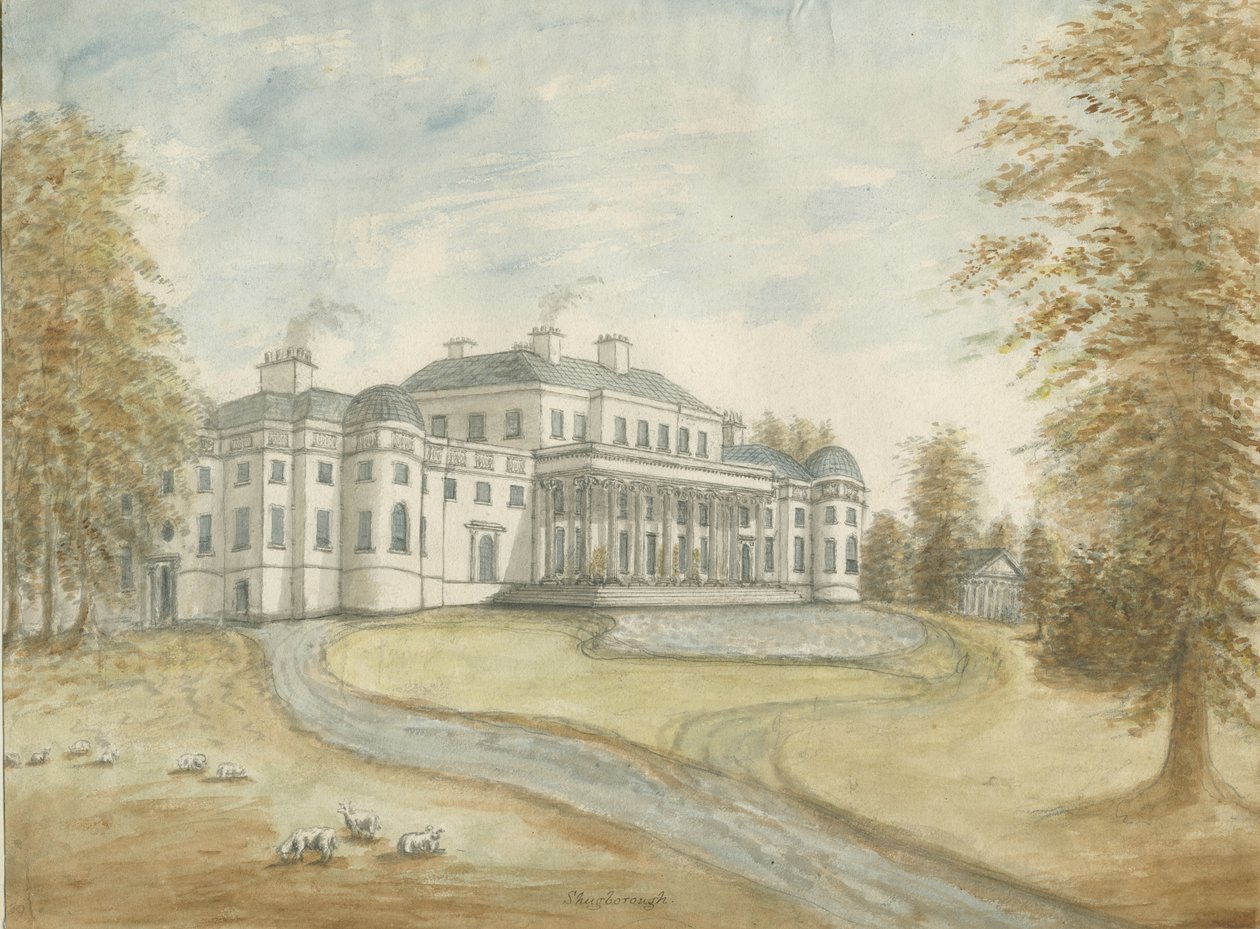 Shugborough Hall: akvarellimaalaus ja [c 1800] tekijältä Stebbing Shaw